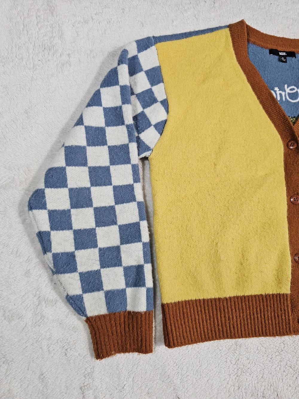 Vans Off The Wall Dusk Downer Checkered Cardigan Sweater Button Woman’s Size S - Picture 7 of 15